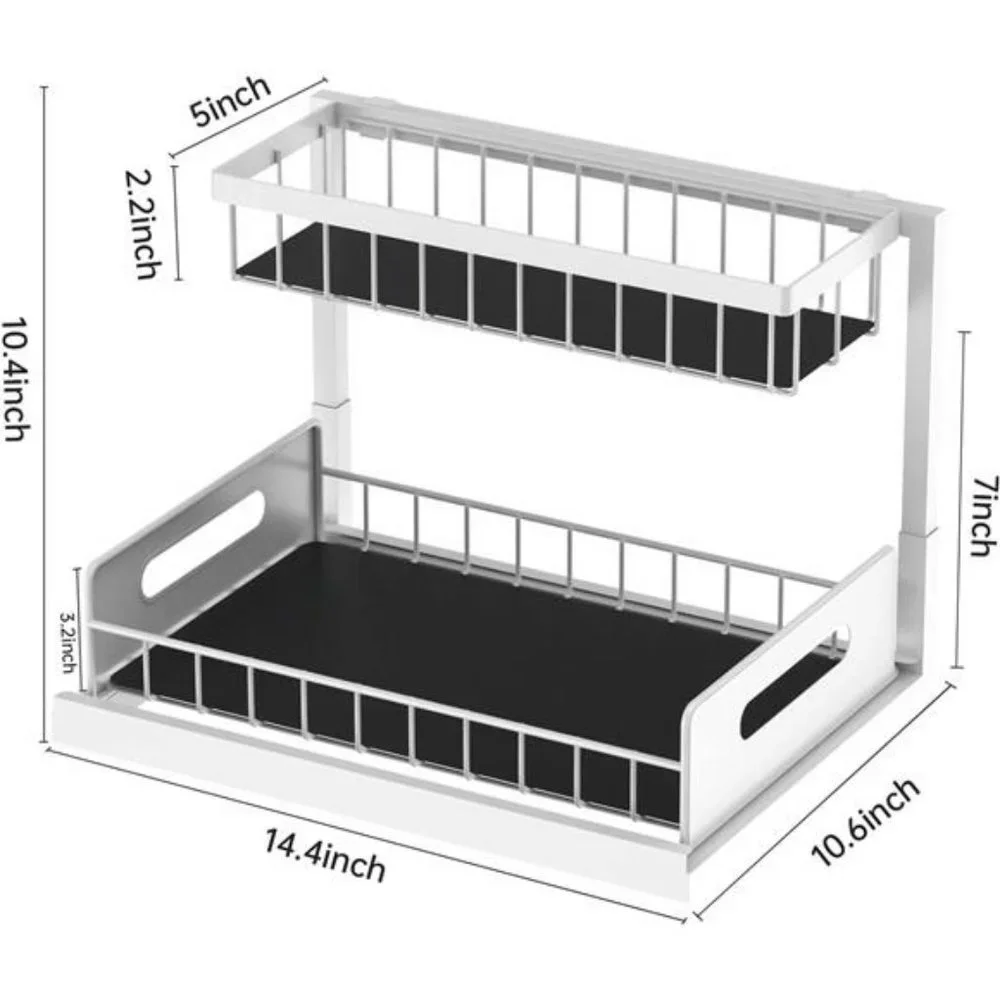 Under Sink Organizers and Storage 2-Tier Metal Slide Out Pull Out Drawer (White)
